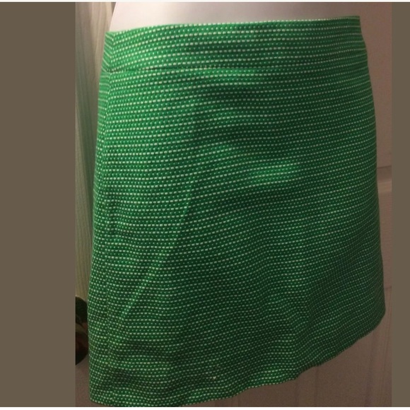 J. CREW Kelly Green Dot Dot Dash Mini Skirt White Vibrant Workwear Flirty Fun - Picture 3 of 5